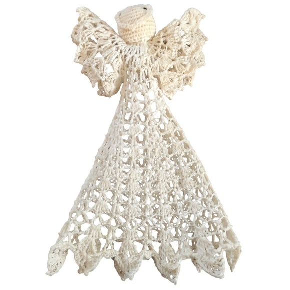 VTG Handmade Cotton Starched Crochet White Tree Topper Ornament White 9” - Picture 1 of 8